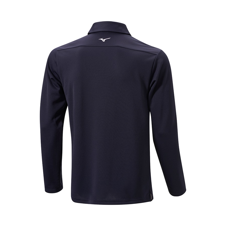 Deep Navy Men's Mizuno Breath Thermo Winter L/S Polo Tops | Philippines-805147