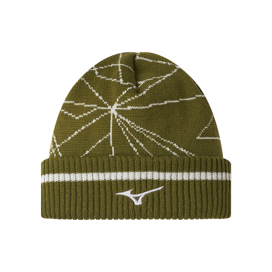 Olive Men\'s Mizuno Breath Thermo Graphic Beanie Sports Headwear | Philippines-936405