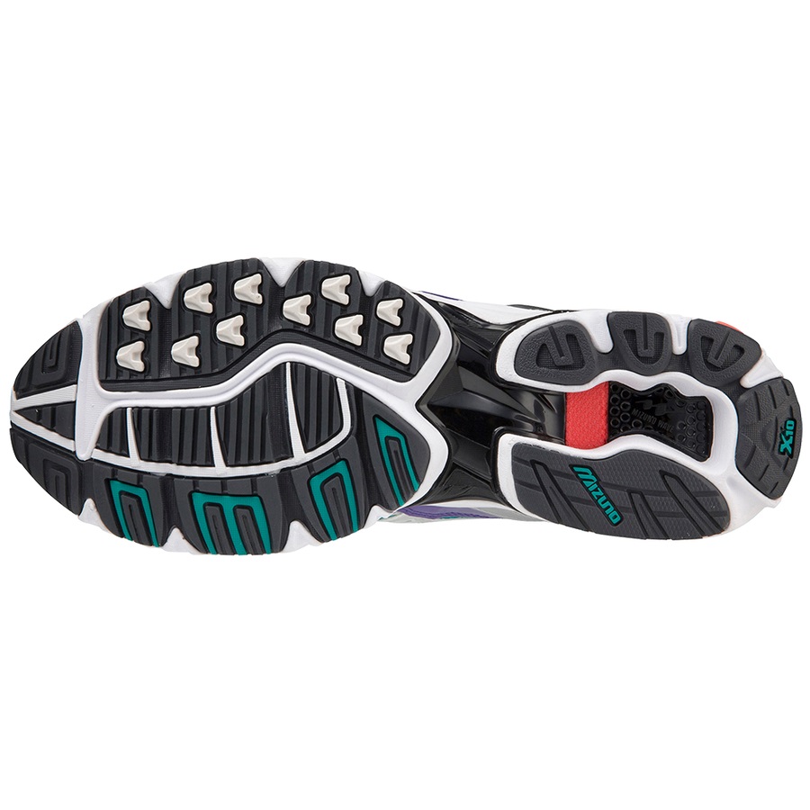 White / Silver / Blue Turquoise Men's Mizuno Wave Rider 10 Sneakers | Philippines-726451