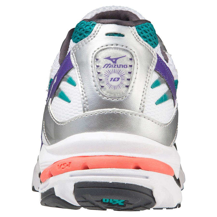 White / Silver / Blue Turquoise Men's Mizuno Wave Rider 10 Sneakers | Philippines-726451