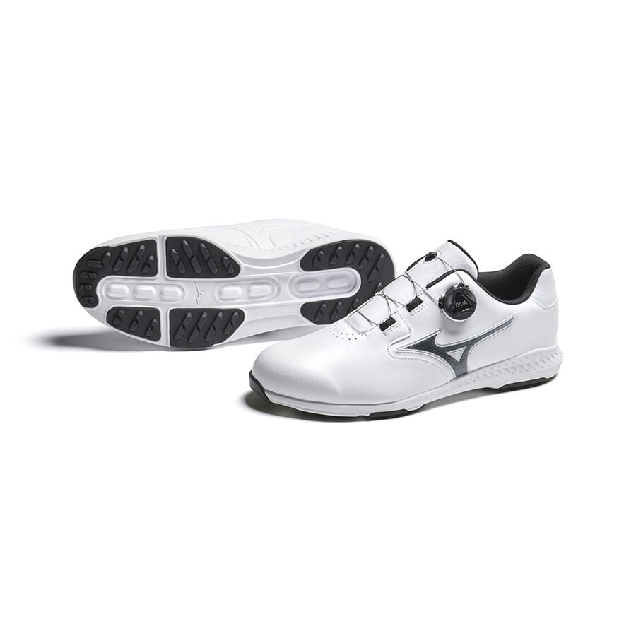 White / Silver Men's Mizuno Nexlite GS Spikeless Golf Shoes | Philippines-374580