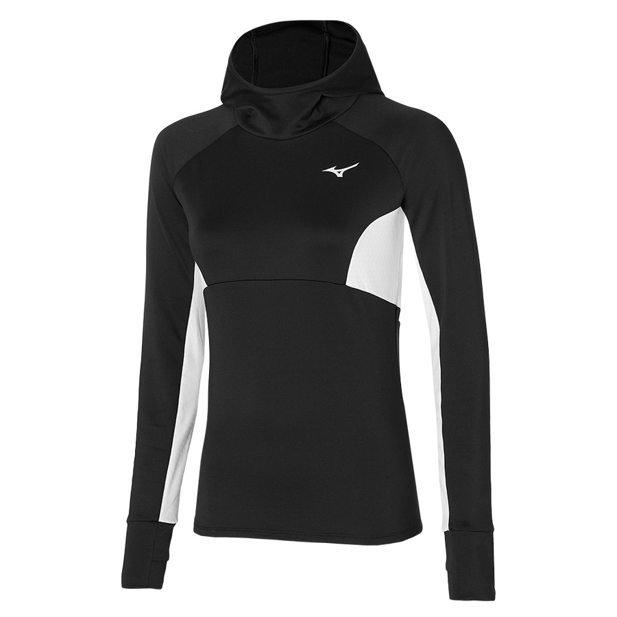 Black Women's Mizuno Warmalite Hooded Ls Tops | Philippines-815479
