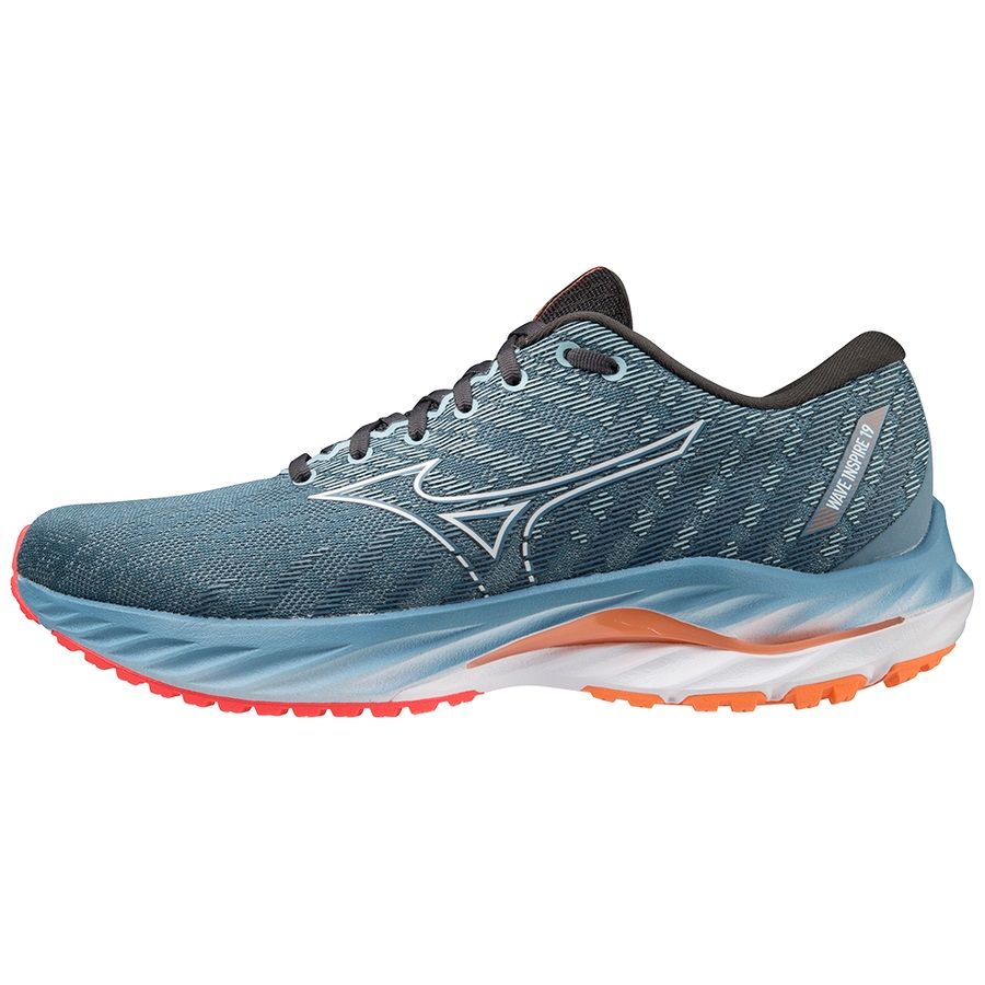Blue / White / Light Orange Men's Mizuno Wave Inspire 19 Running Shoes | Philippines-130954