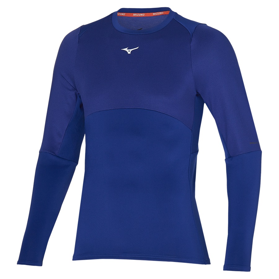 Navy Men's Mizuno Breath Thermo Long Sleeve Tops | Philippines-085416
