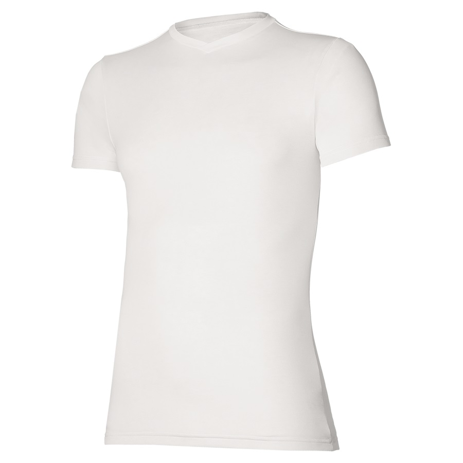 White Men's Mizuno BT Under V Neck Tee | Philippines-509361