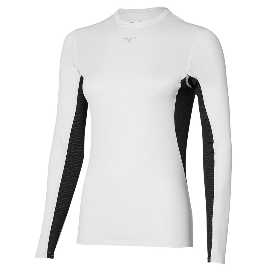 White Women's Mizuno Mid Weight-L Crew Tops | Philippines-267190